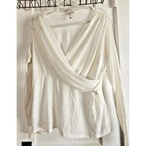 laundry by SHELLI SEGUAL woman Sz XL cream long‎ sleeve faux wrap top office